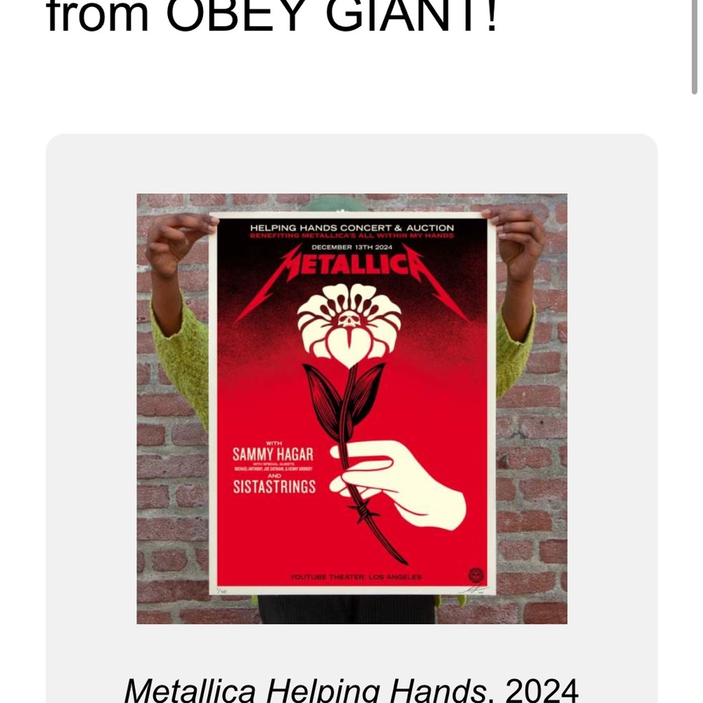 Metallica Poster Shepard Fairey Obey 2024 Signed Limited Edition - Helping Hands
